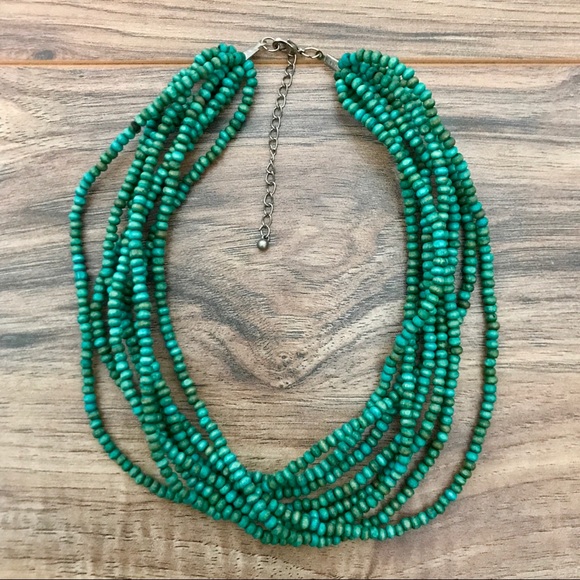 Green beaded multi strand necklace - Picture 8 of 8
